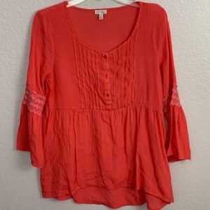 Spense Peacy Coral Peasant Top